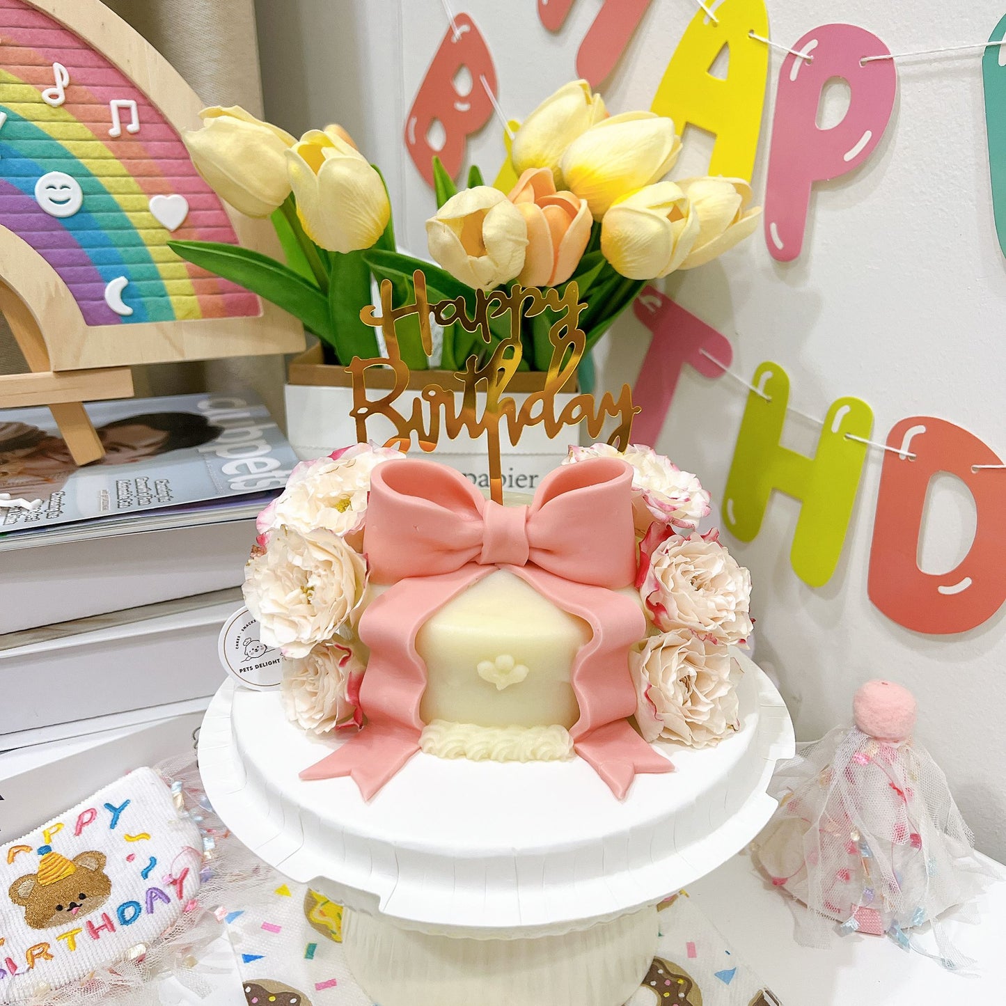 Pink Ribbon Floral Cake (for dogs n cats)