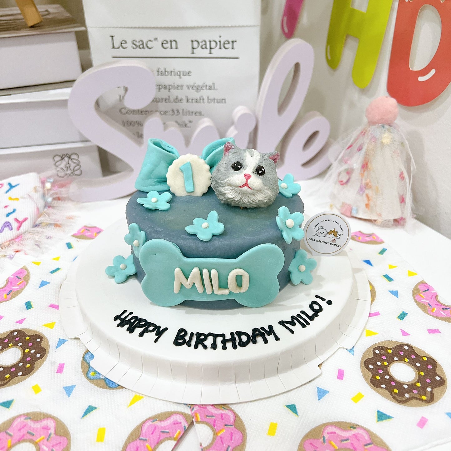 3D Customized Dog/Cat Ribbon Flowers Cake