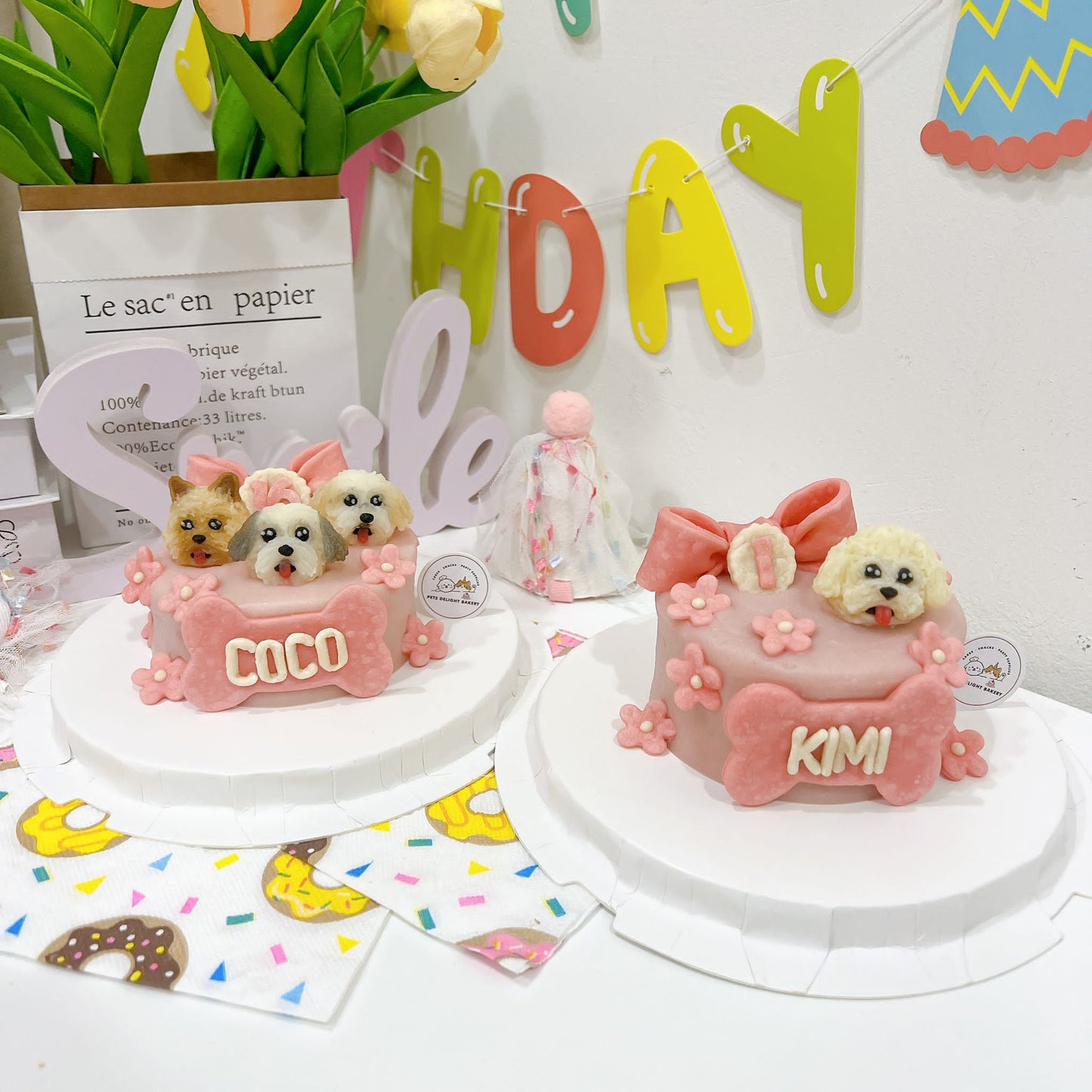 3D Customized Dog/Cat Ribbon Flowers Cake