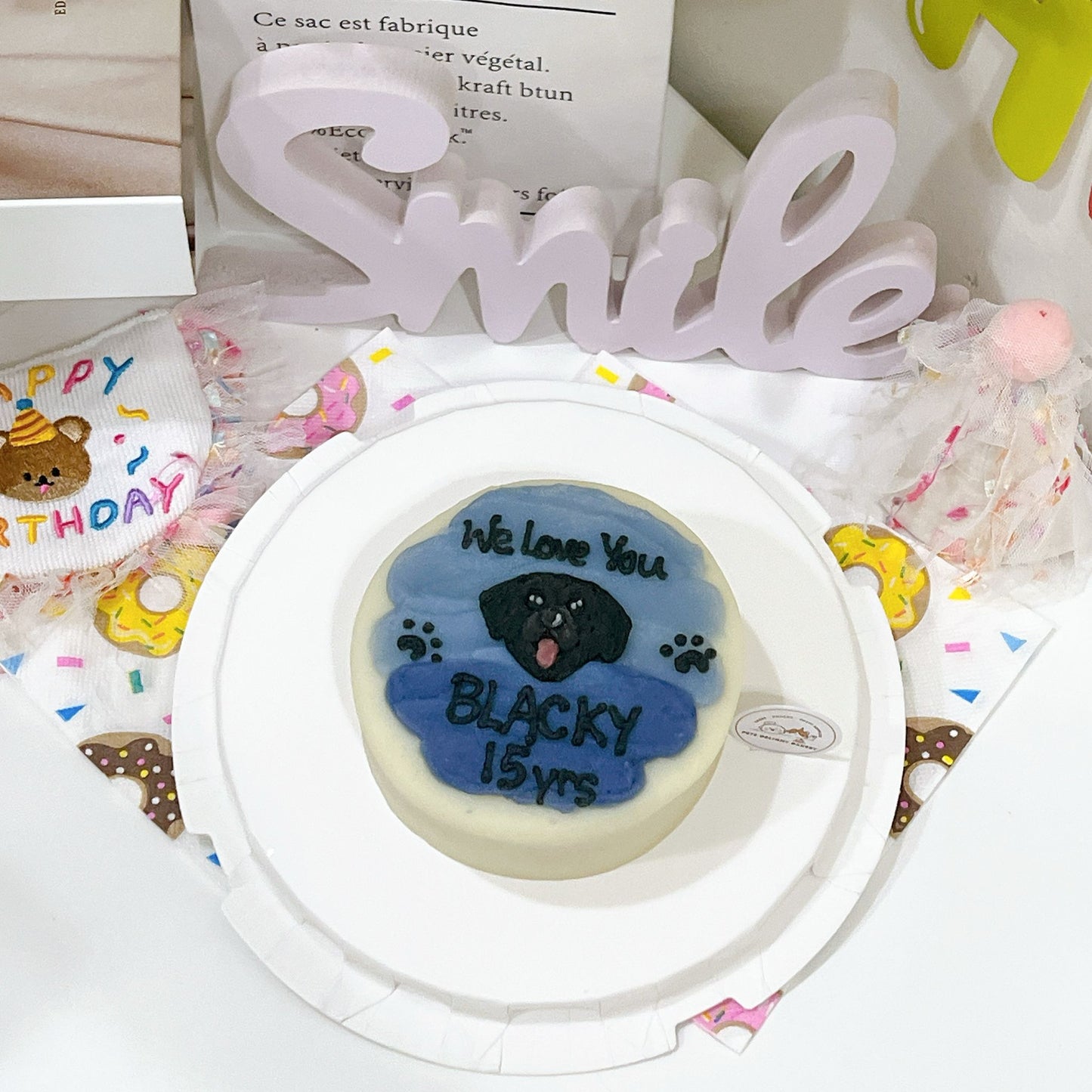 2D Custom Dog/Cat on Rainbow Cake - Pets Delight Bakery Pte Ltd