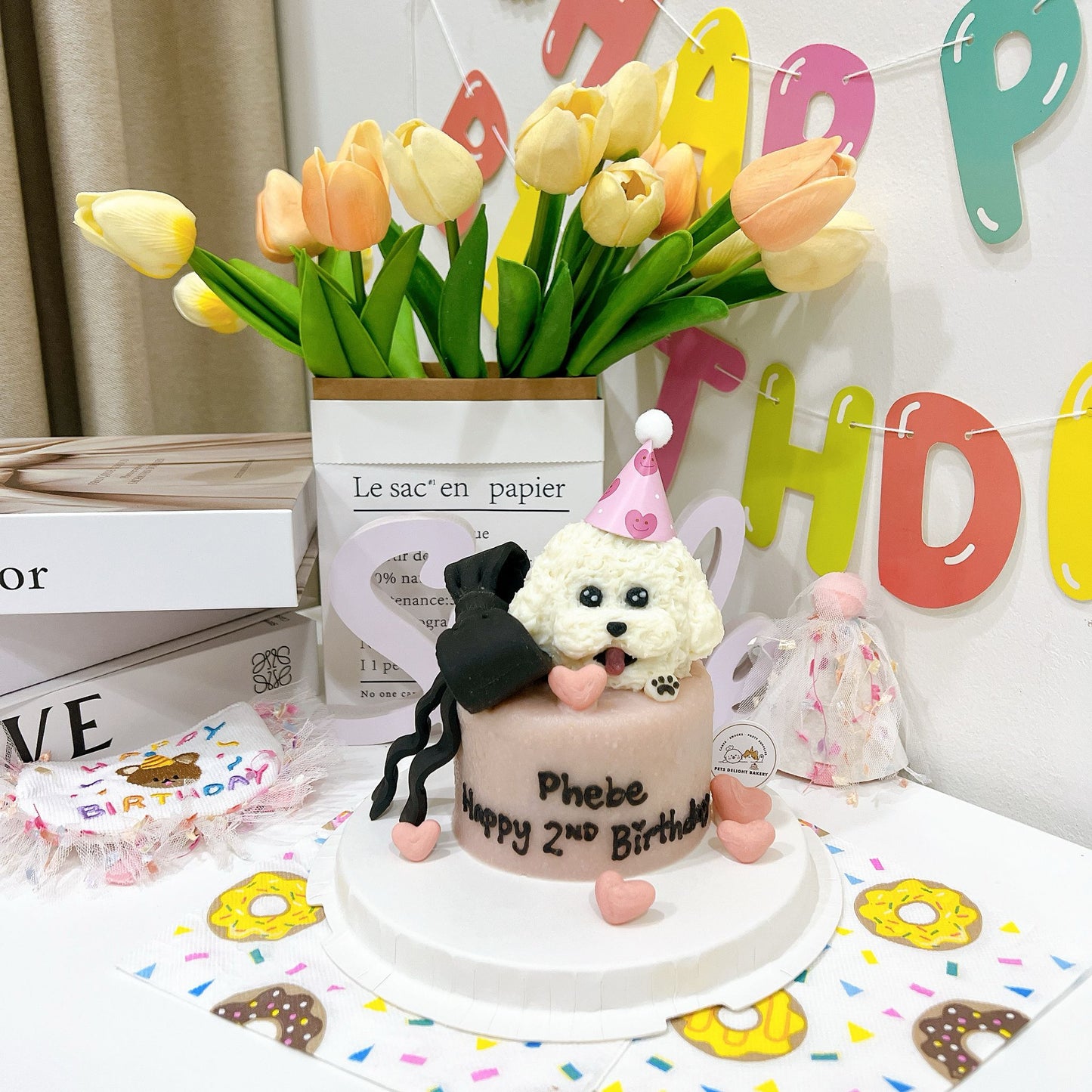 3D Customized Dog/Cat Big Head Ribbon Cake - Pets Delight Bakery Pte Ltd