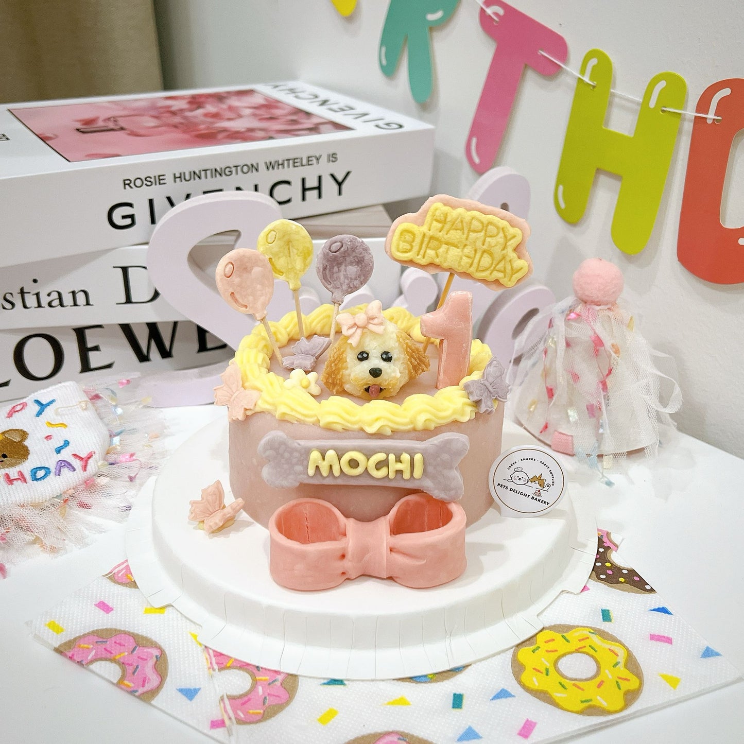3D Customized Dog/Cat Pastel Butterflies Cake - Pets Delight Bakery Pte Ltd