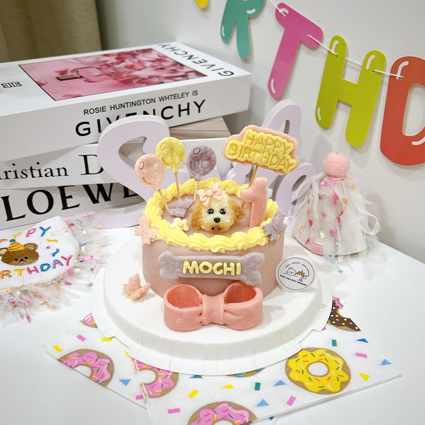 3D Customized Dog/Cat Pastel Butterflies Cake - Pets Delight Bakery Pte Ltd
