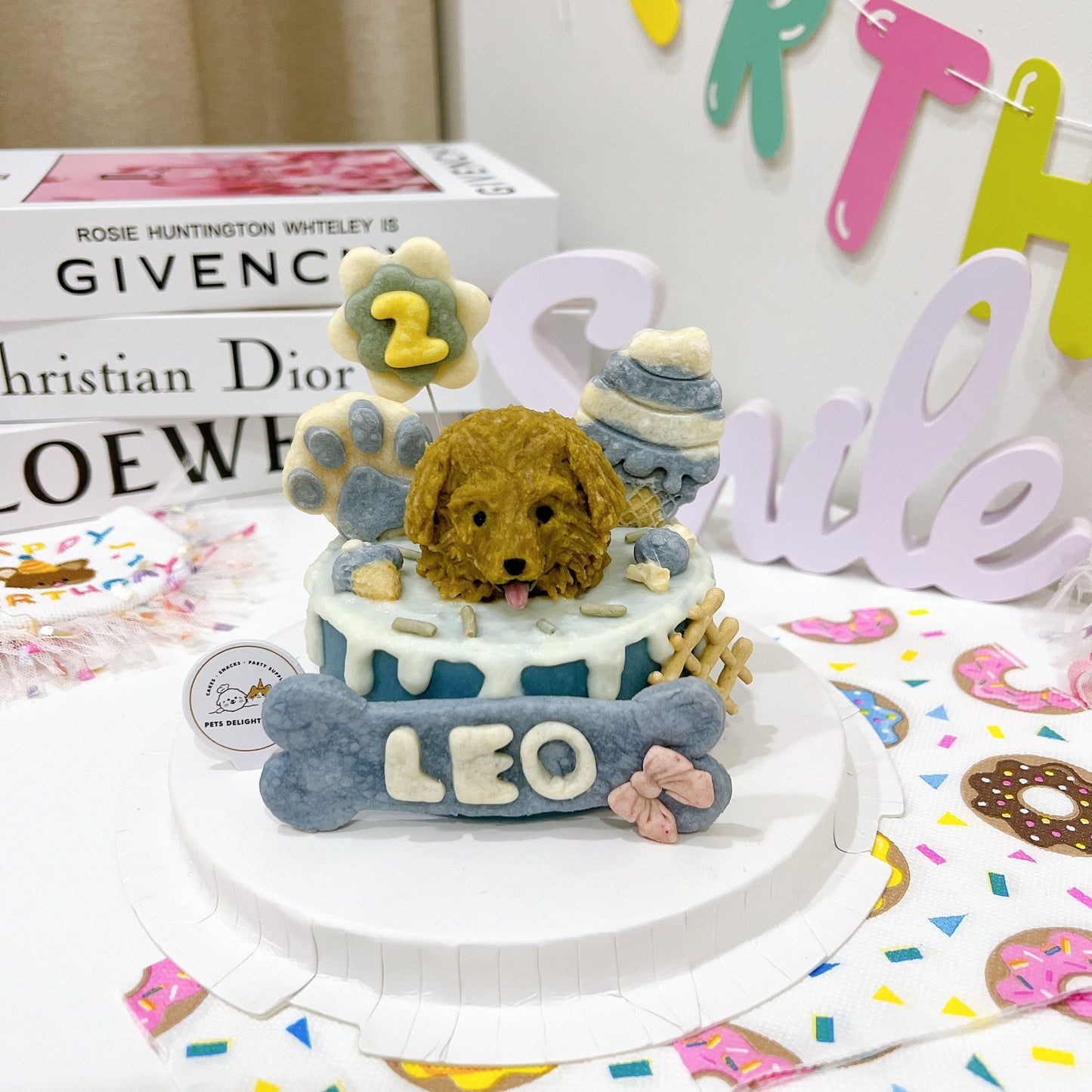 3D Dog Head Blue Theme Cake - Pets Delight Bakery Pte Ltd