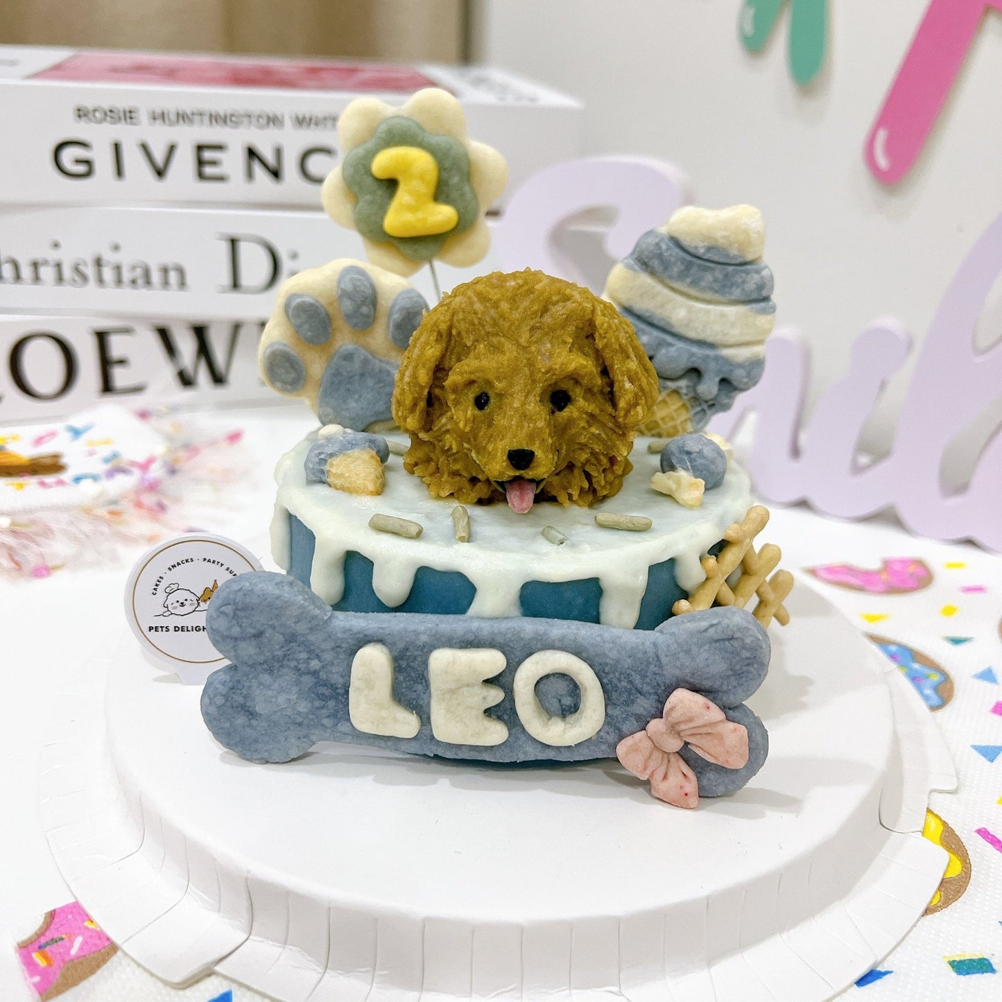 3D Dog Head Blue Theme Cake - Pets Delight Bakery Pte Ltd
