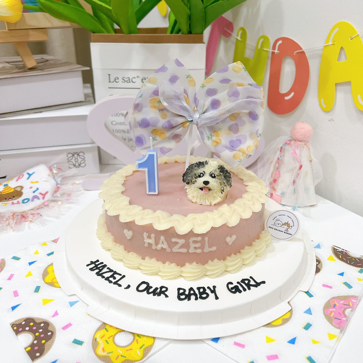 3D Customized Doggy Head with Ribbon Cake (Same-day)