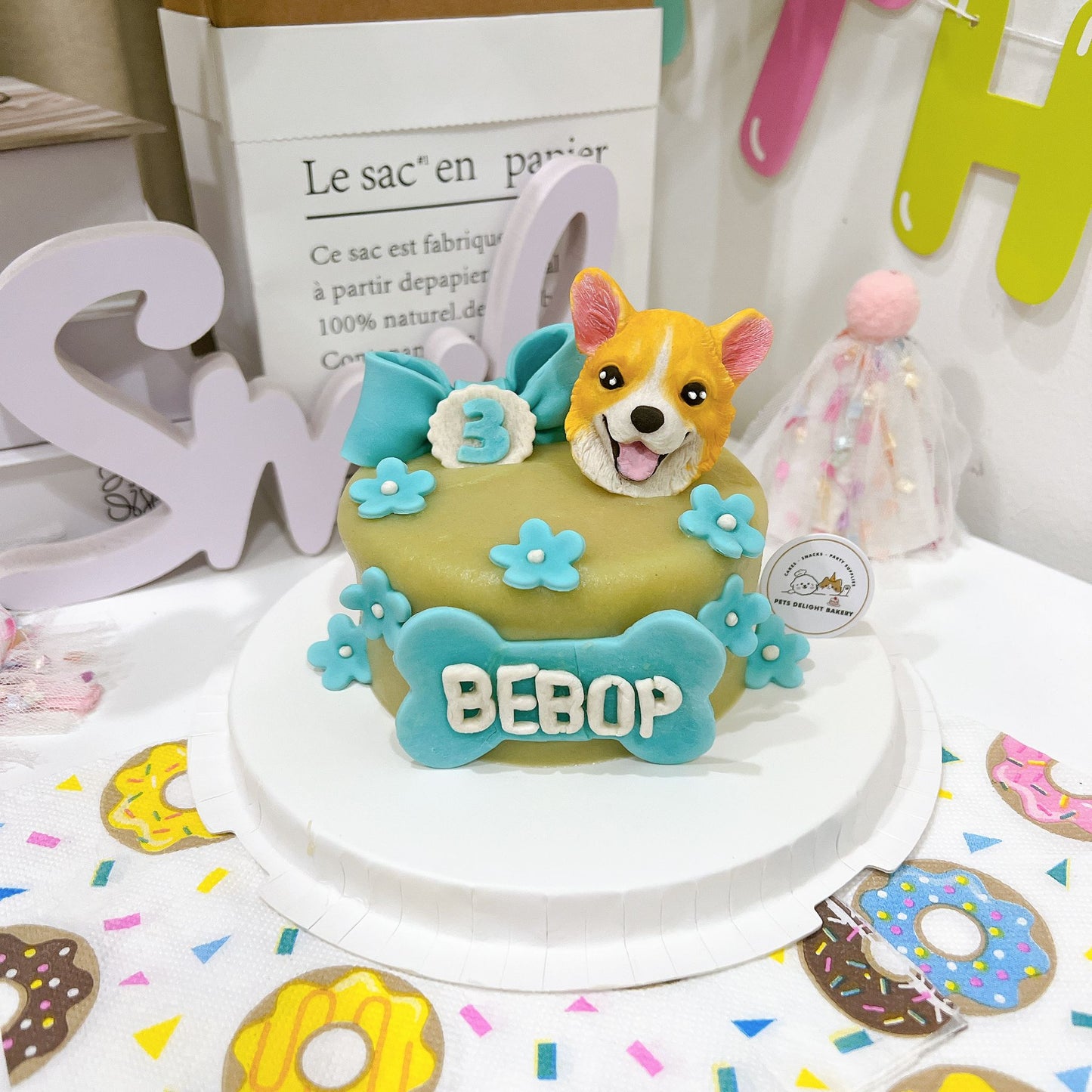 3D Customized Dog/Cat Ribbon Flowers Cake