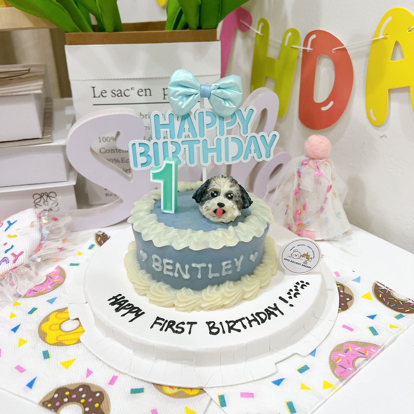 3D Customized Doggy Head with Ribbon Cake (Same-day)