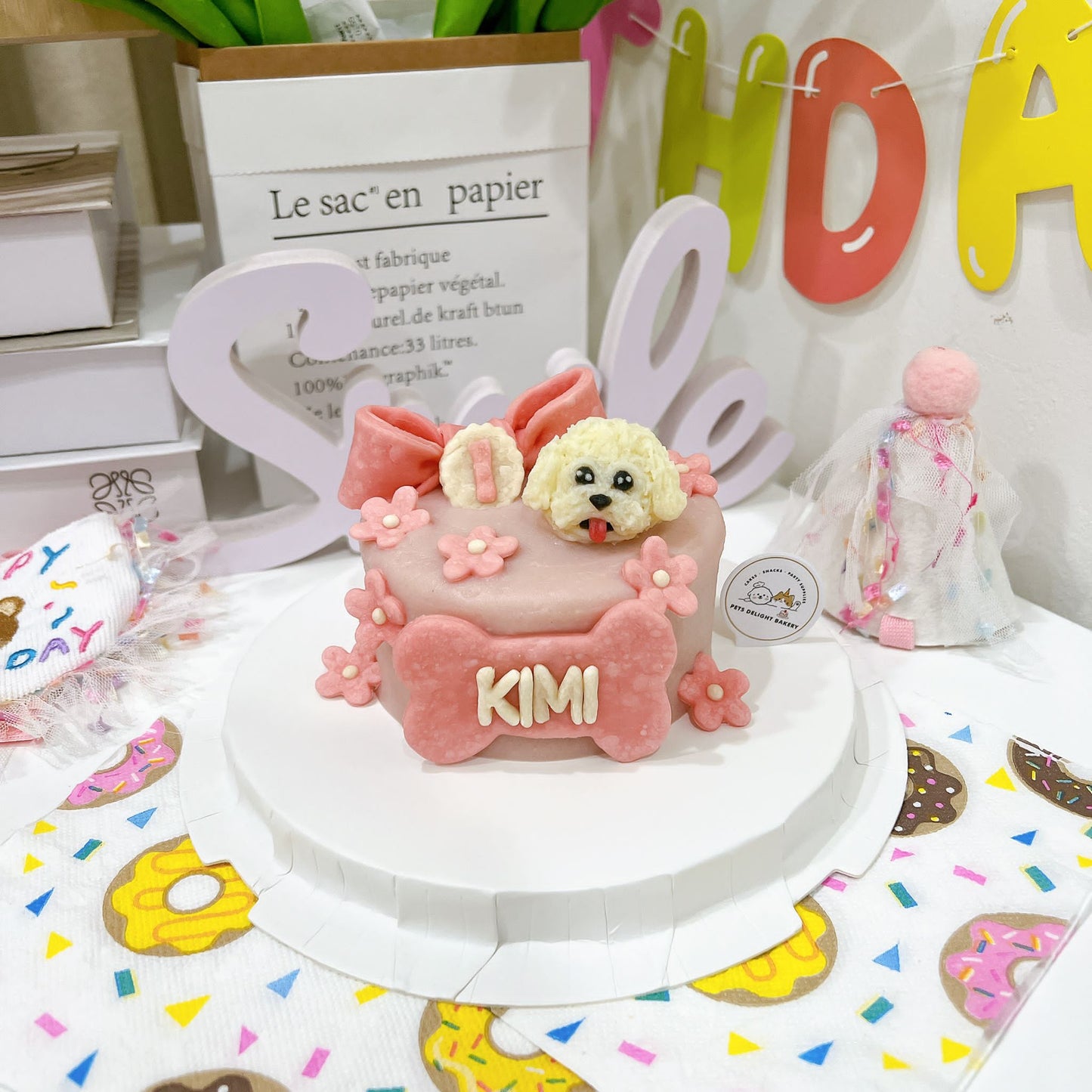 3D Customized Dog/Cat Ribbon Flowers Cake