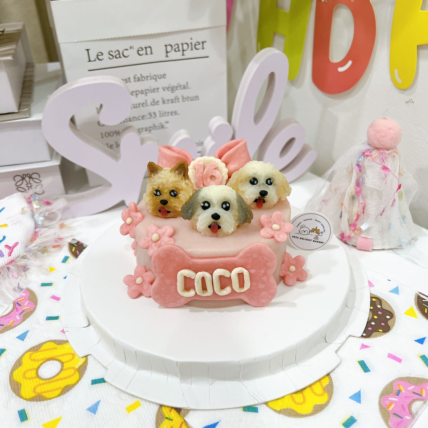 3D Customized Dog/Cat Ribbon Flowers Cake