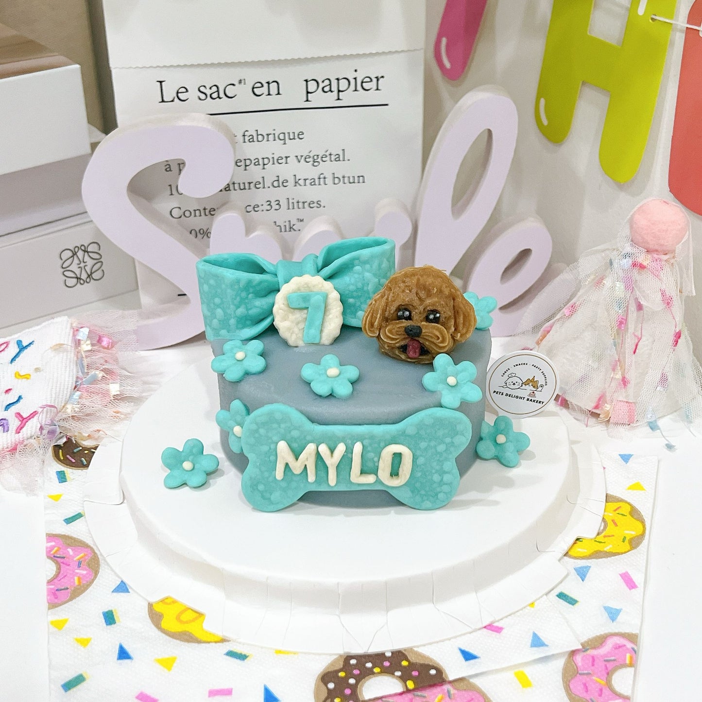 3D Customized Dog/Cat Ribbon Flowers Cake