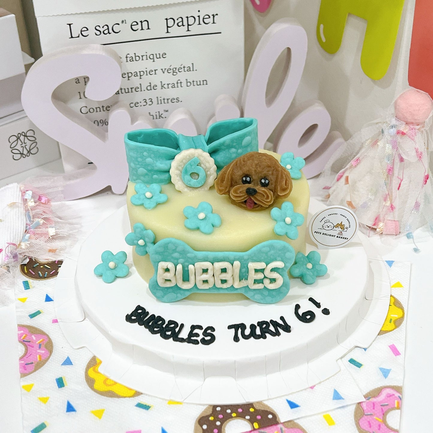 3D Customized Dog/Cat Ribbon Flowers Cake