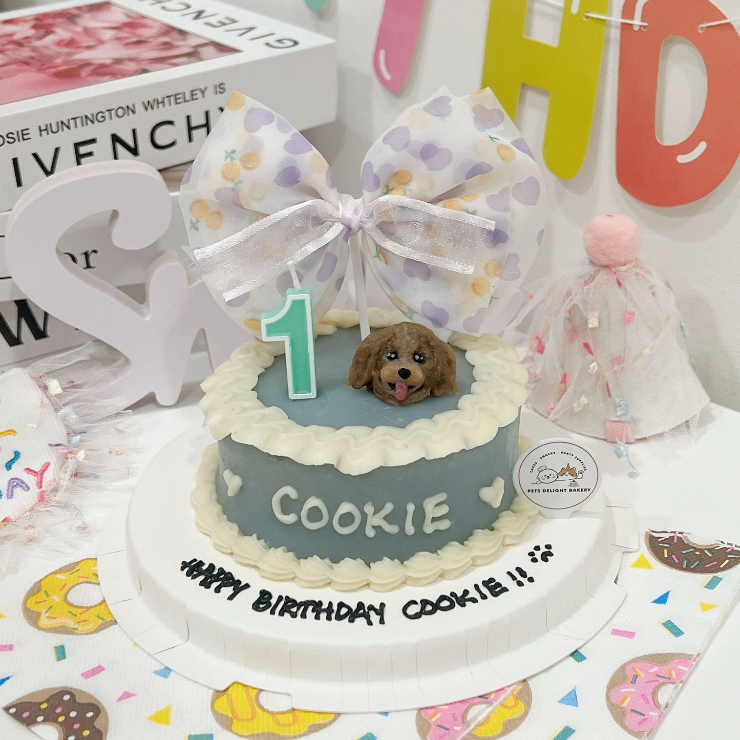 3D Customized Doggy Head with Ribbon Cake