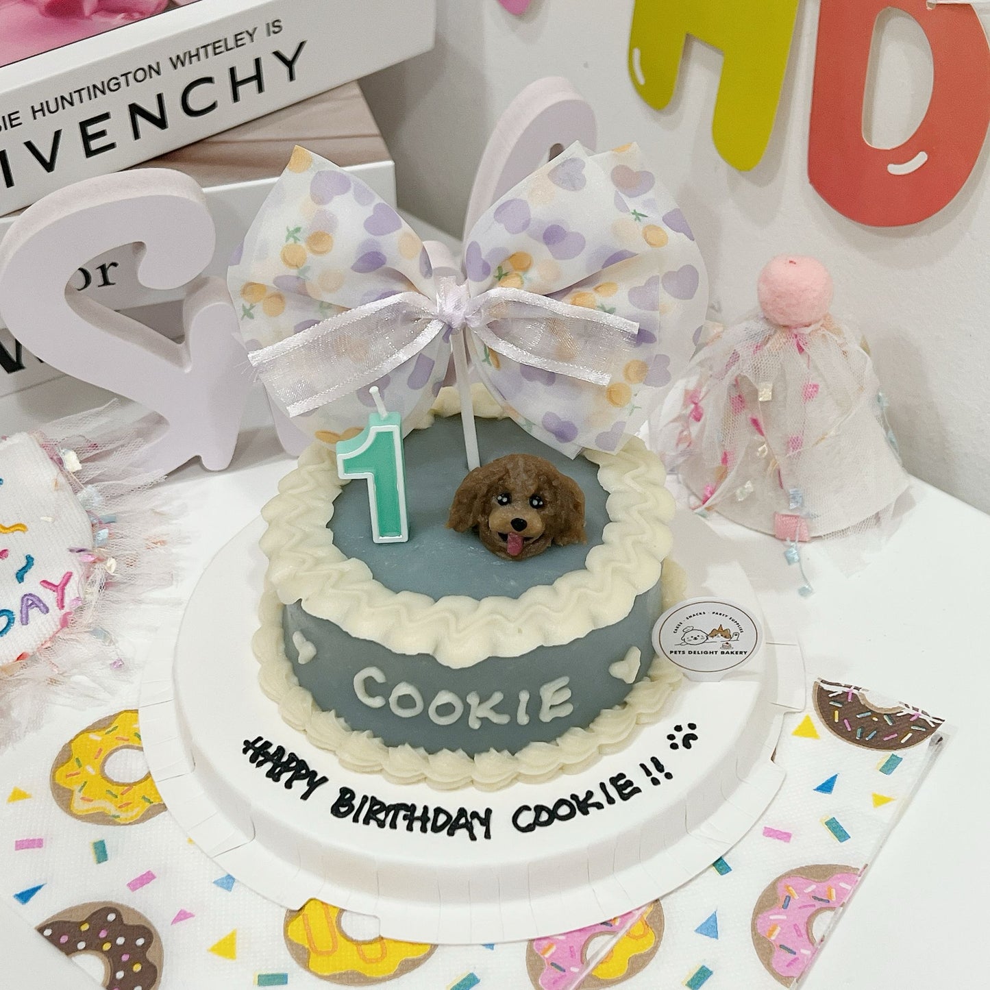 3D Customized Doggy Head with Ribbon Cake