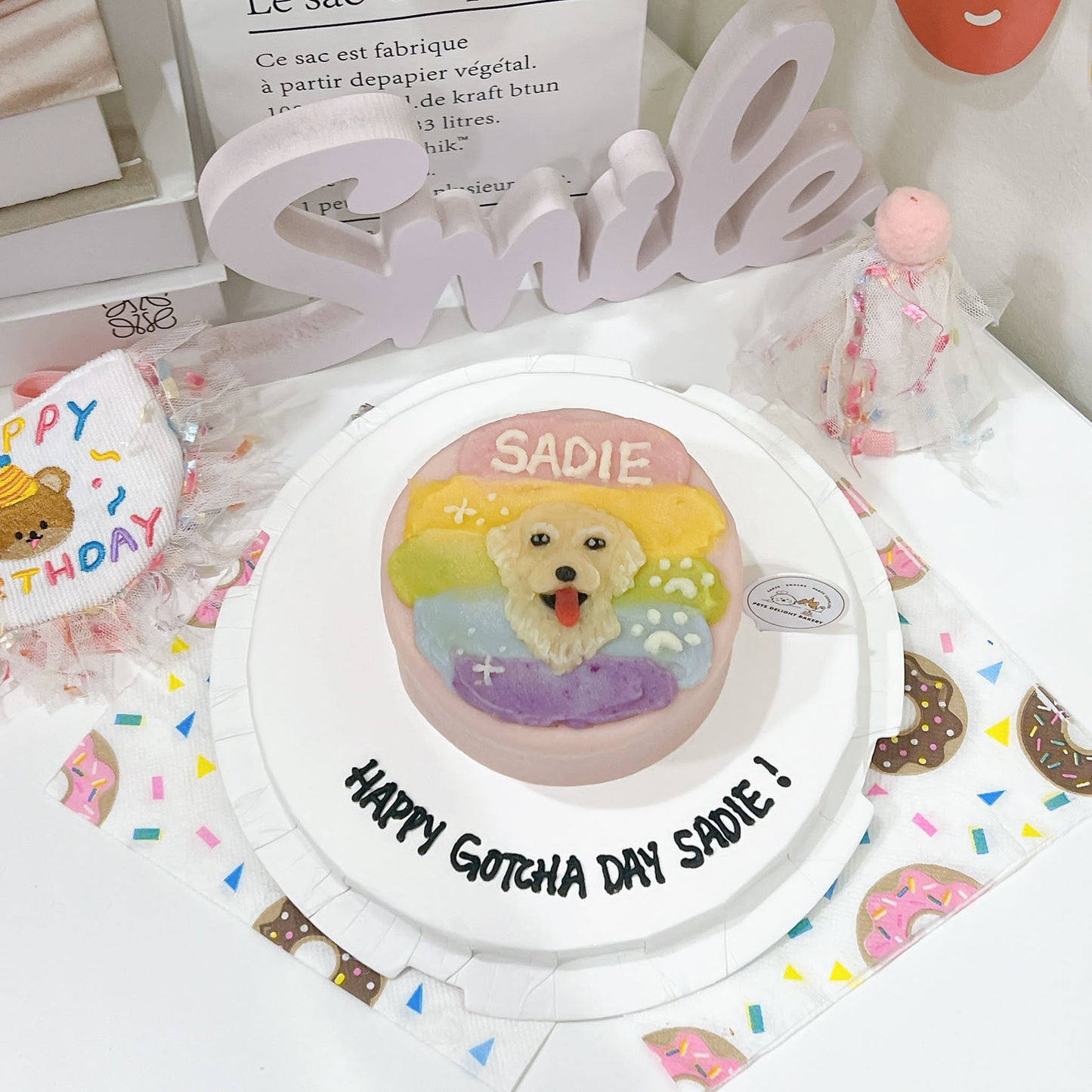 2D Custom Dog/Cat on Rainbow Cake