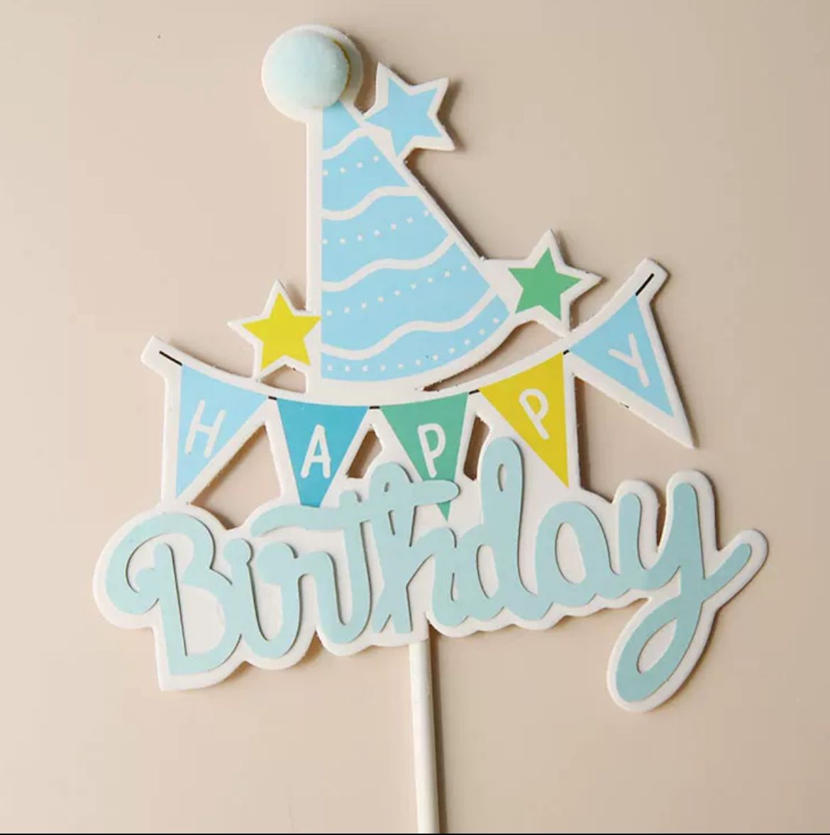 Happy Birthday with Hat Cake Topper - Pets Delight Bakery Pte Ltd