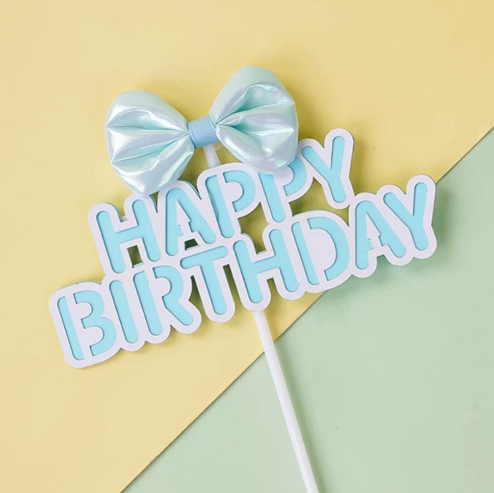 Happy Birthday with Ribbon Cake Topper - Pets Delight Bakery Pte Ltd