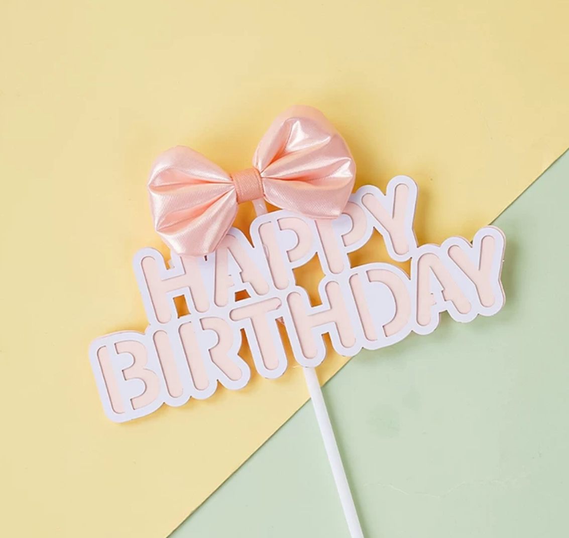 Happy Birthday with Ribbon Cake Topper - Pets Delight Bakery Pte Ltd