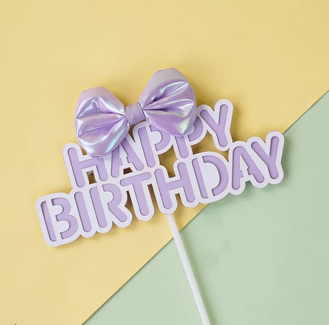 Happy Birthday with Ribbon Cake Topper - Pets Delight Bakery Pte Ltd