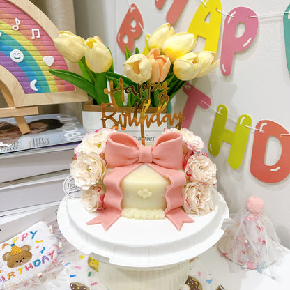 Pink Ribbon Floral Cake (for dogs n cats)