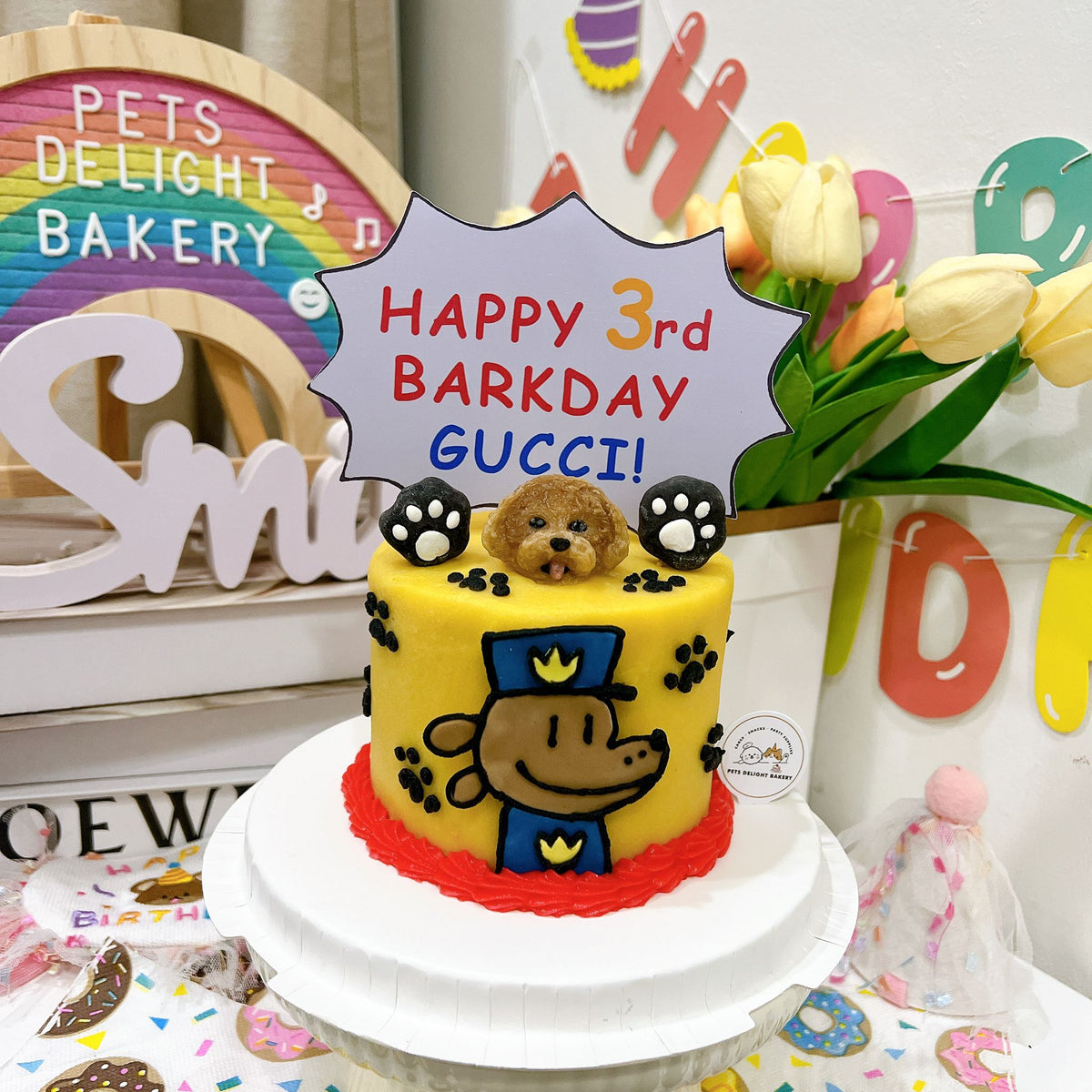 3D Customized Dog Man Tall Cake - Pets Delight Bakery Pte Ltd