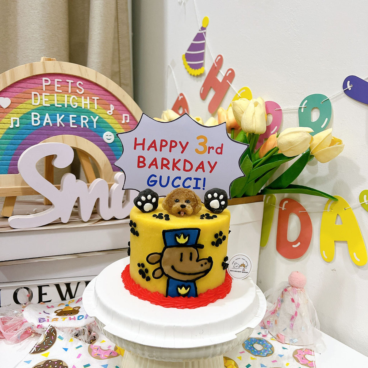 3D Customized Dog Man Tall Cake - Pets Delight Bakery Pte Ltd