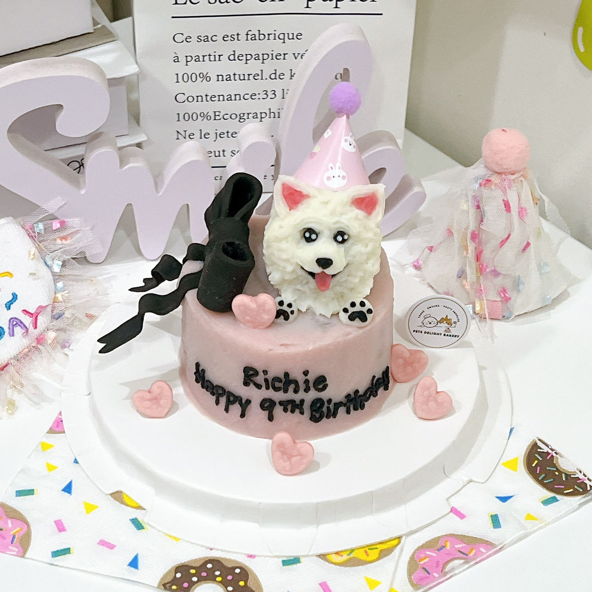 3D Customized Dog/Cat Big Head Ribbon Cake - Pets Delight Bakery Pte Ltd