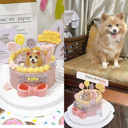 3D Customized Dog/Cat Pastel Butterflies Cake - Pets Delight Bakery Pte Ltd