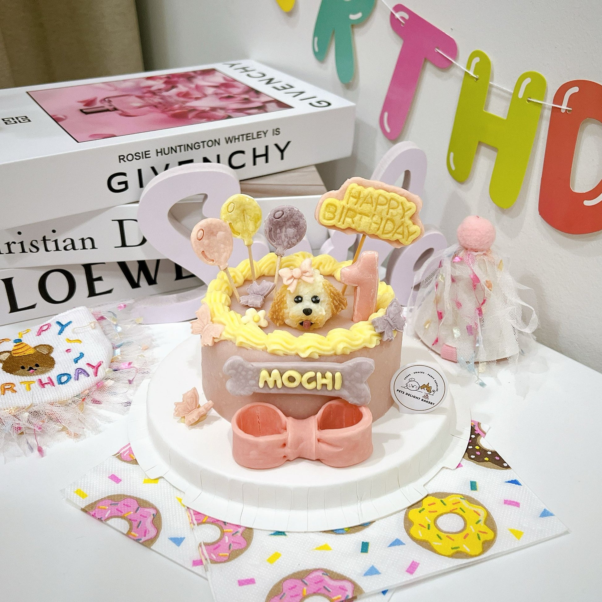 3D Customized Dog/Cat Pastel Butterflies Cake - Pets Delight Bakery Pte Ltd