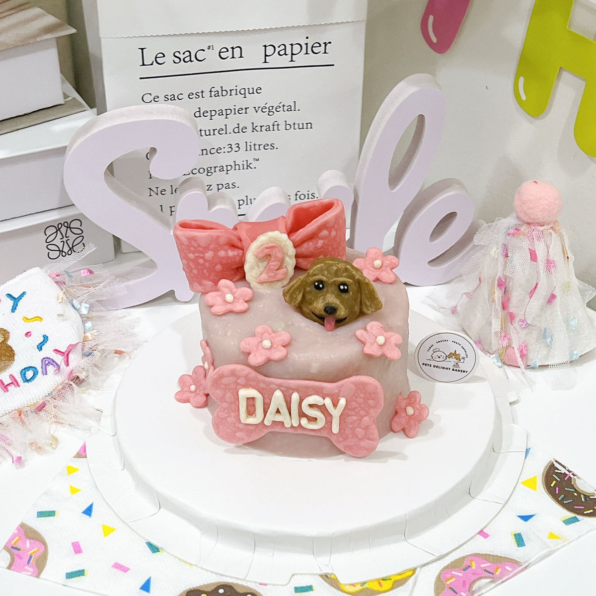 3D Customized Dog/Cat Ribbon Flowers Cake - Pets Delight Bakery Pte Ltd