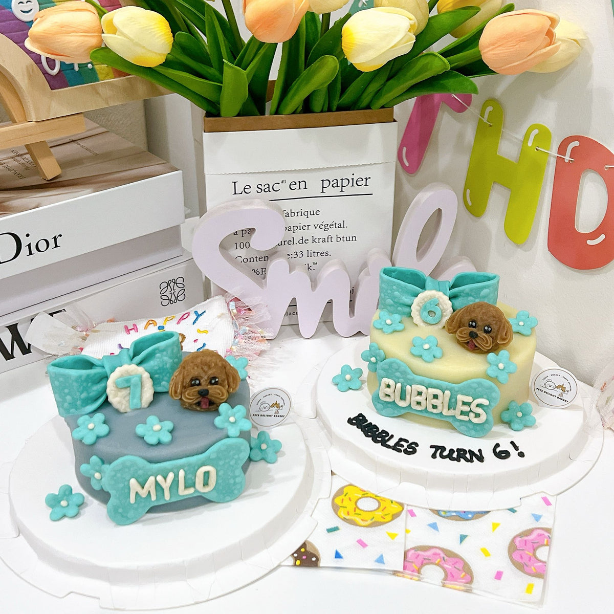3D Customized Dog/Cat Ribbon Flowers Cake - Pets Delight Bakery Pte Ltd