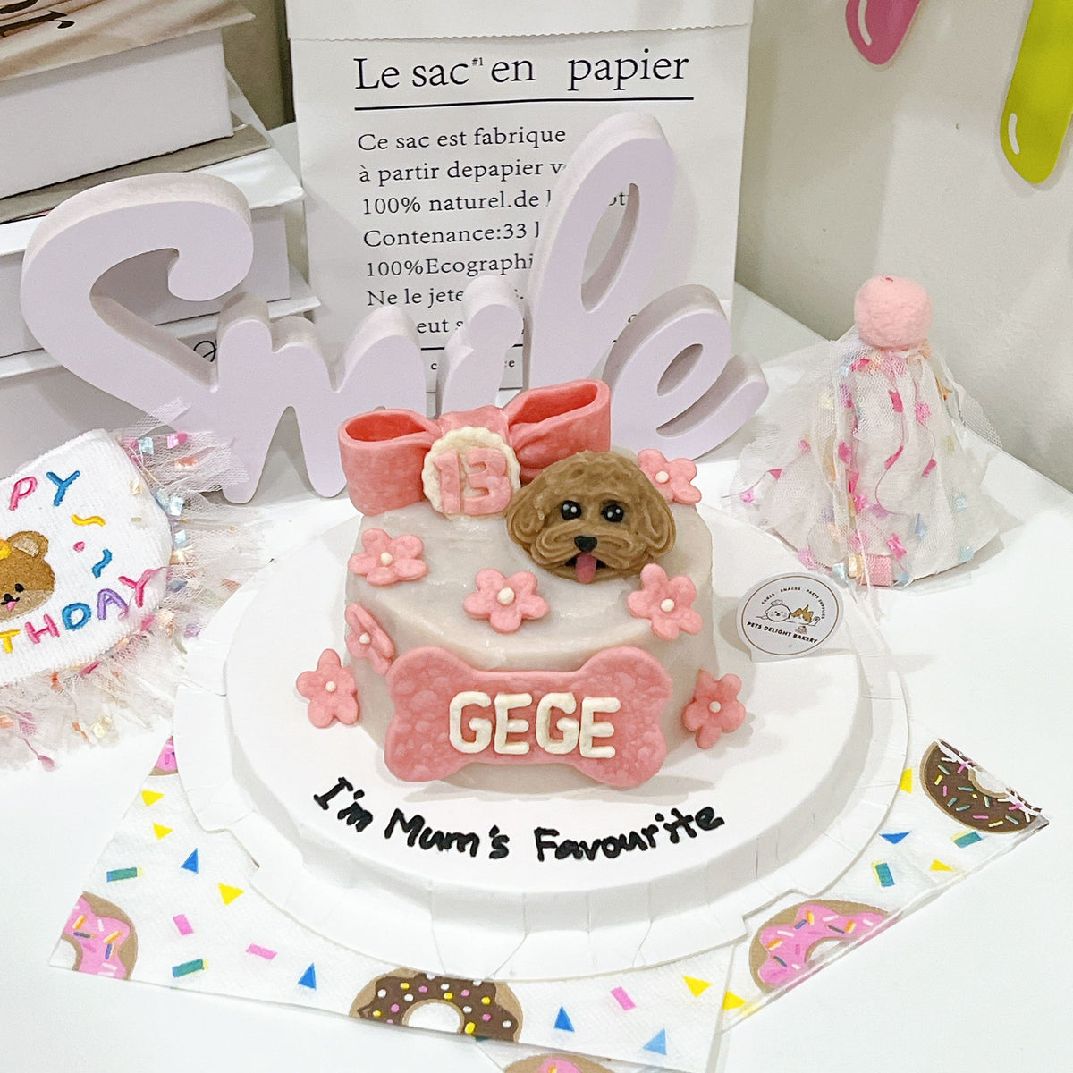 3D Customized Dog/Cat Ribbon Flowers Cake - Pets Delight Bakery Pte Ltd