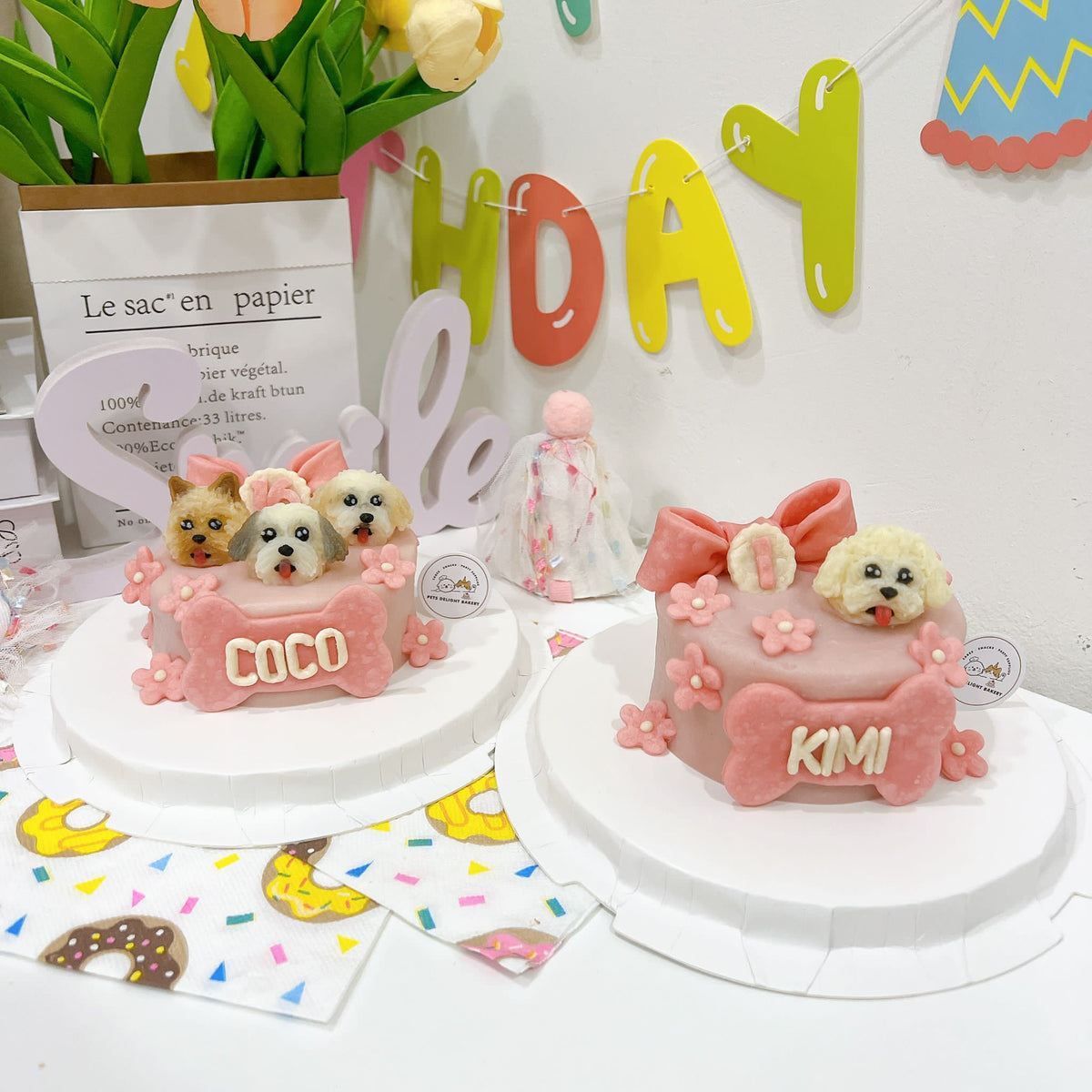 3D Customized Dog/Cat Ribbon Flowers Cake - Pets Delight Bakery Pte Ltd
