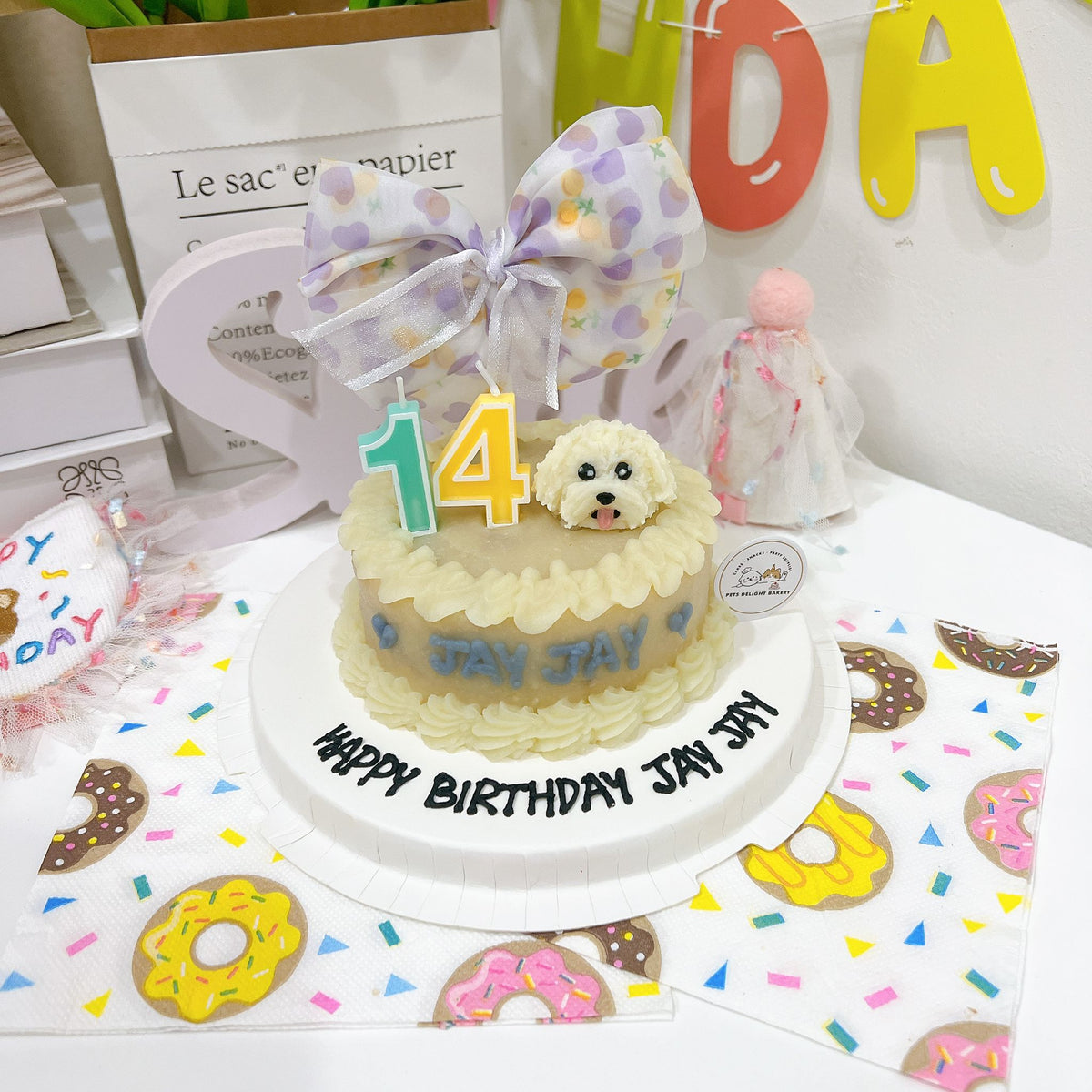 3D Customized Doggy Head with Ribbon Cake (Same-day) - Pets Delight Bakery Pte Ltd