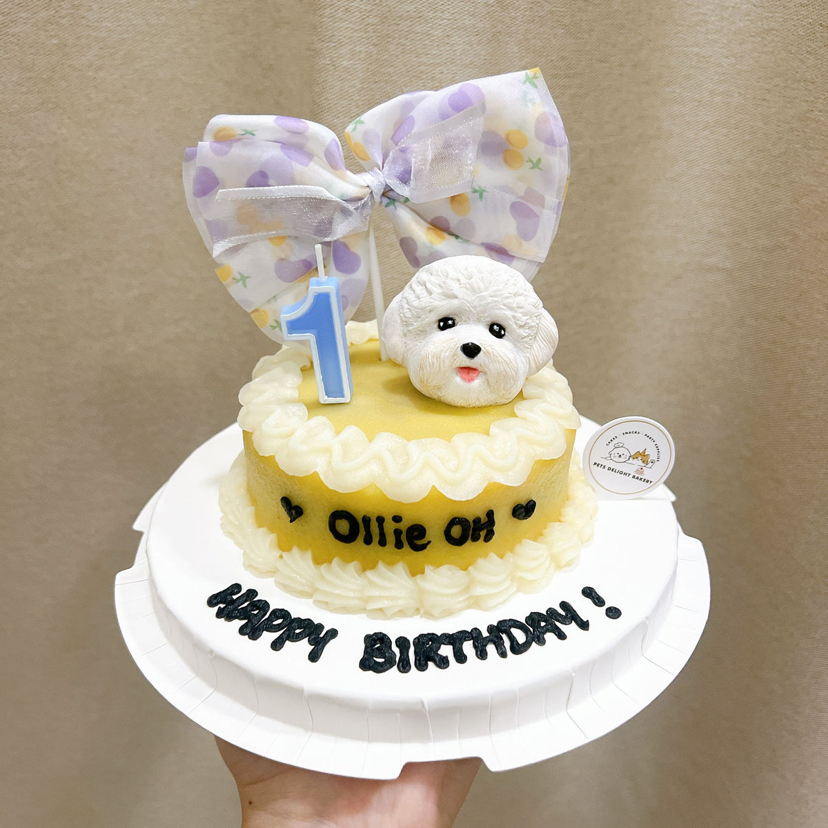 3D Customized Doggy Head with Ribbon Cake (Same-day) - Pets Delight Bakery Pte Ltd
