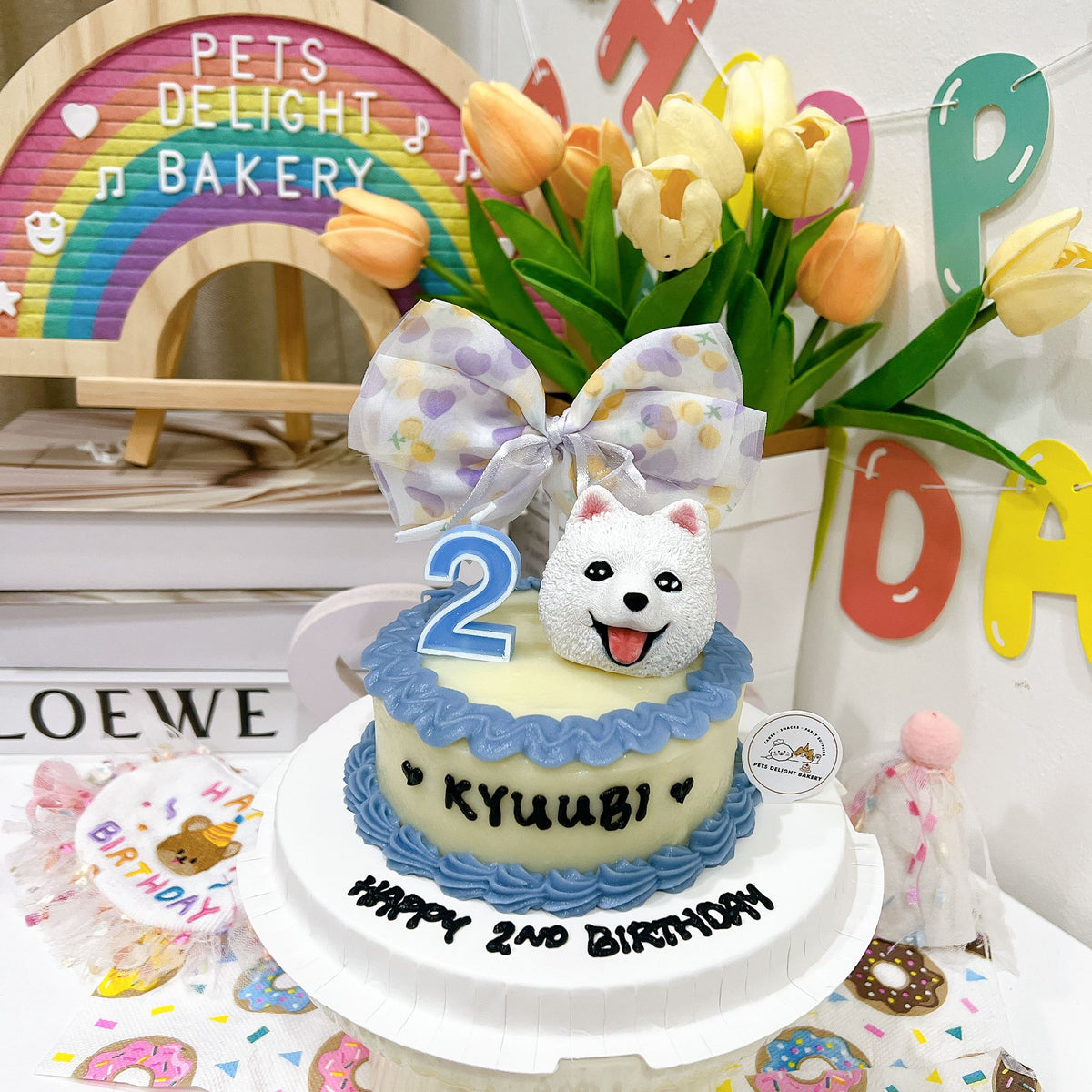 3D Customized Doggy Head with Ribbon Cake (Same-day) - Pets Delight Bakery Pte Ltd