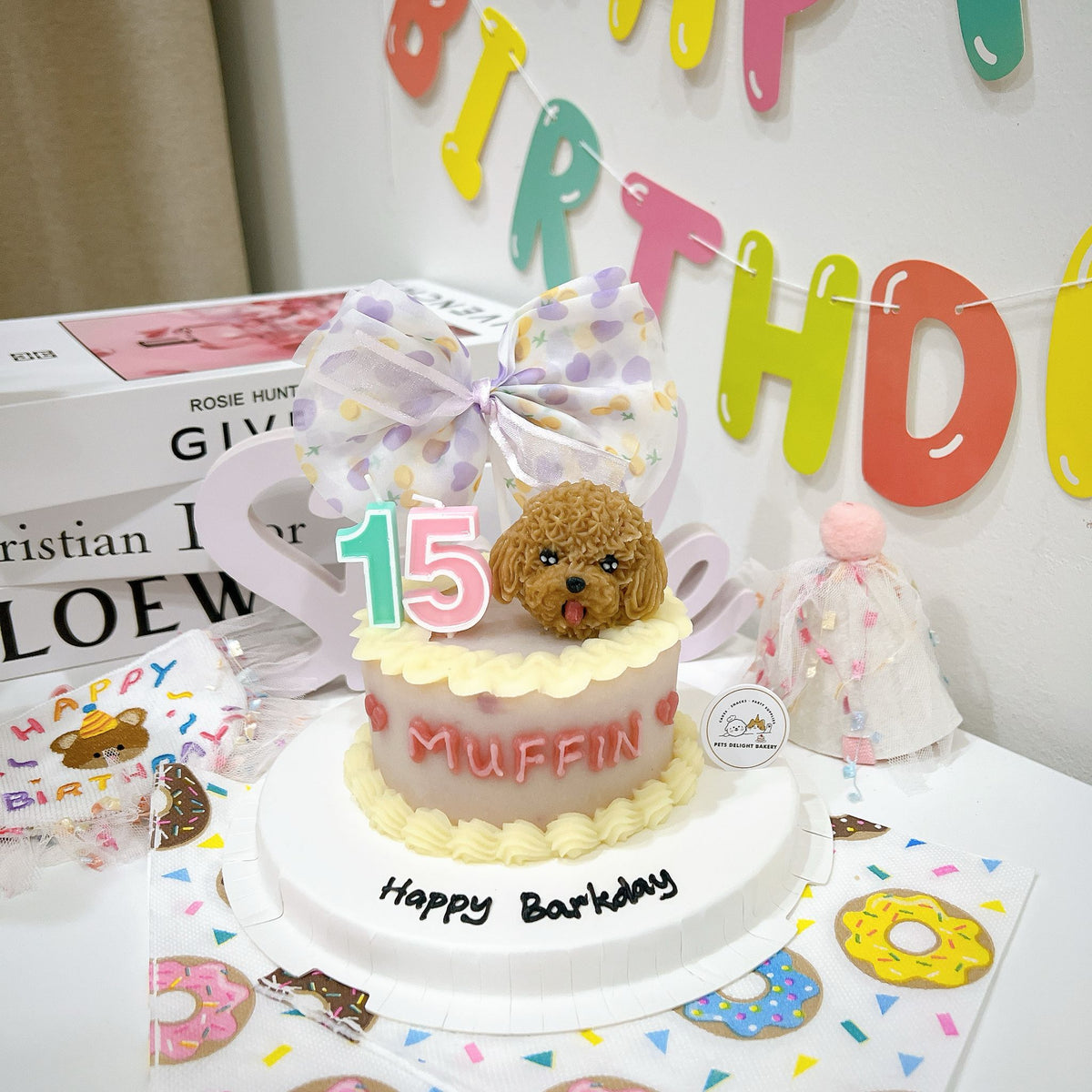 3D Customized Doggy Head with Ribbon Cake (Same-day) - Pets Delight Bakery Pte Ltd