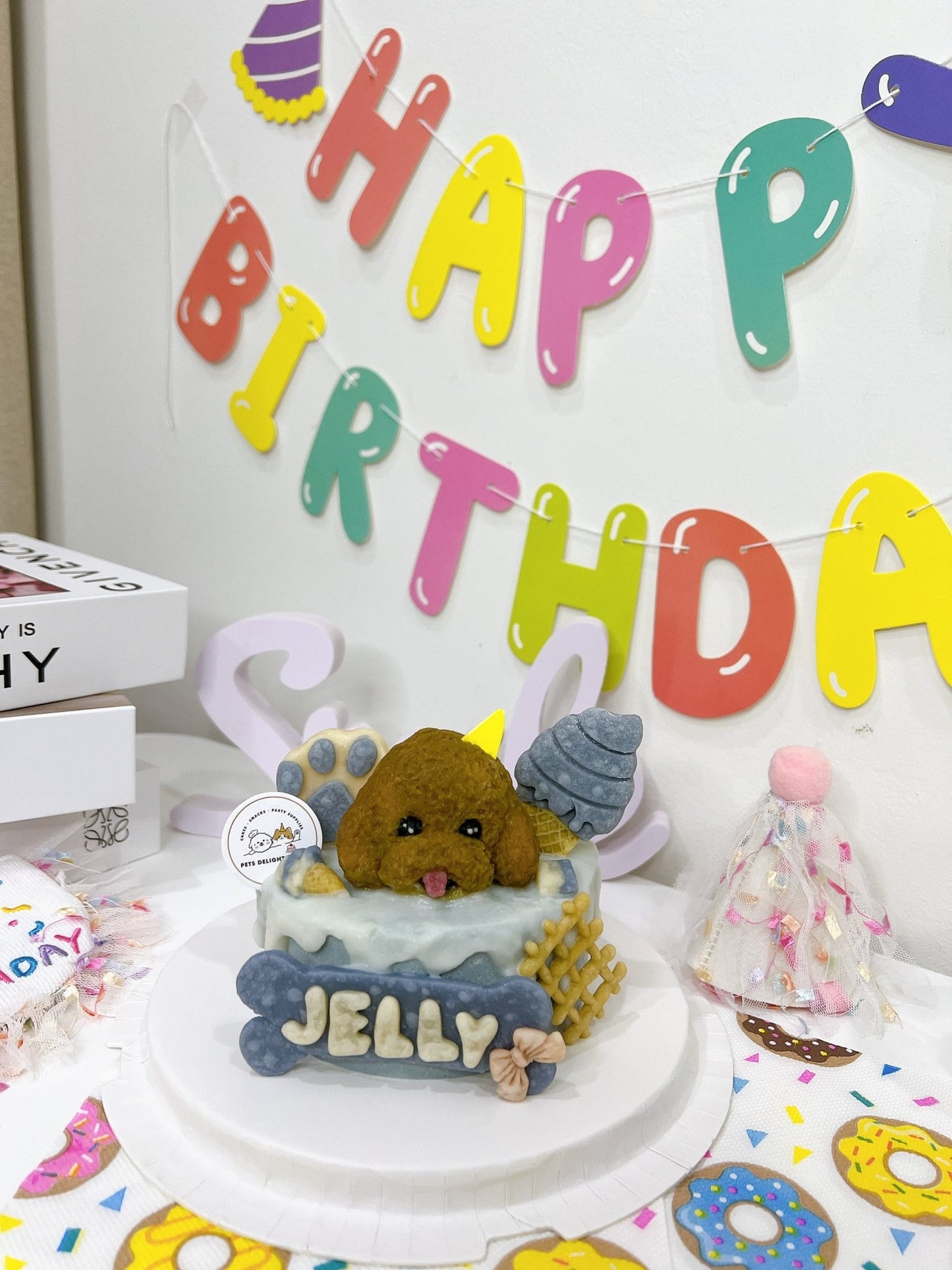 3D Dog Head Blue Theme Cake - Pets Delight Bakery Pte Ltd