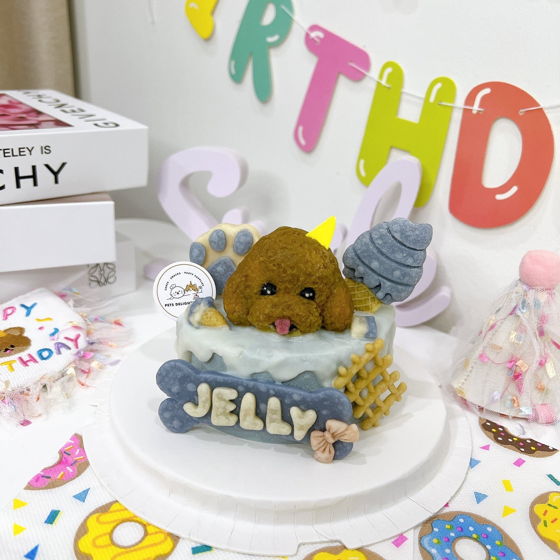 3D Dog Head Blue Theme Cake - Pets Delight Bakery Pte Ltd