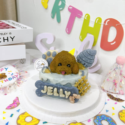 3D Dog Head Blue Theme Cake - Pets Delight Bakery Pte Ltd