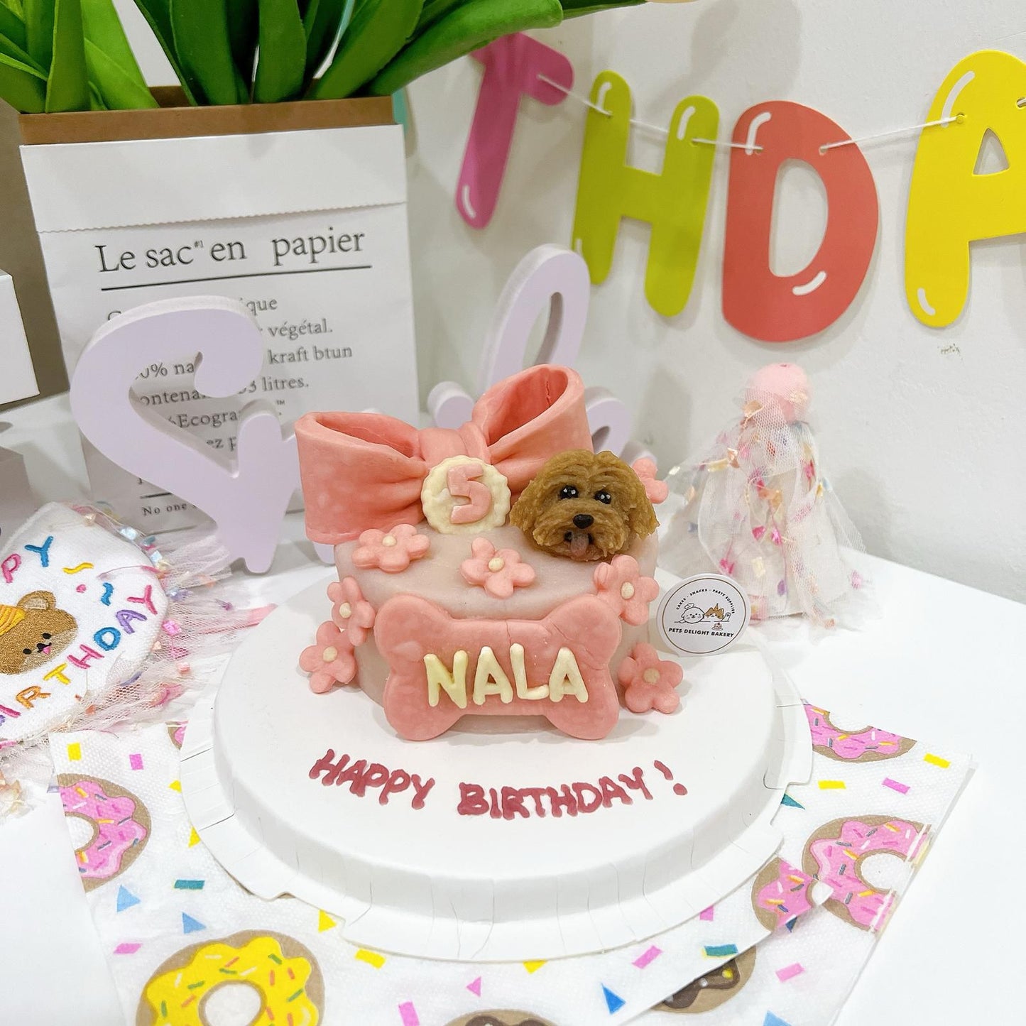 3D Customized Dog/Cat Ribbon Flowers Cake