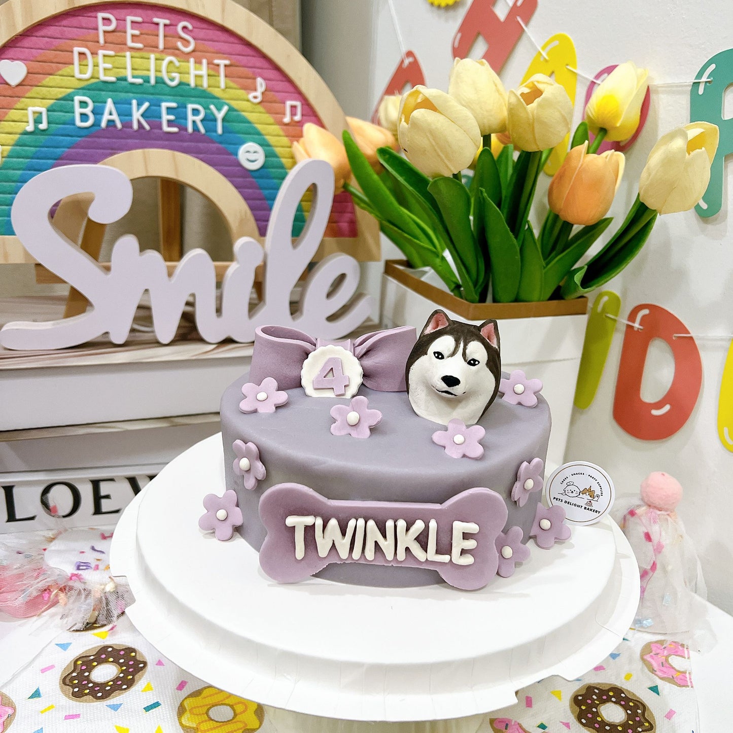 3D Customized Dog/Cat Ribbon Flowers Cake