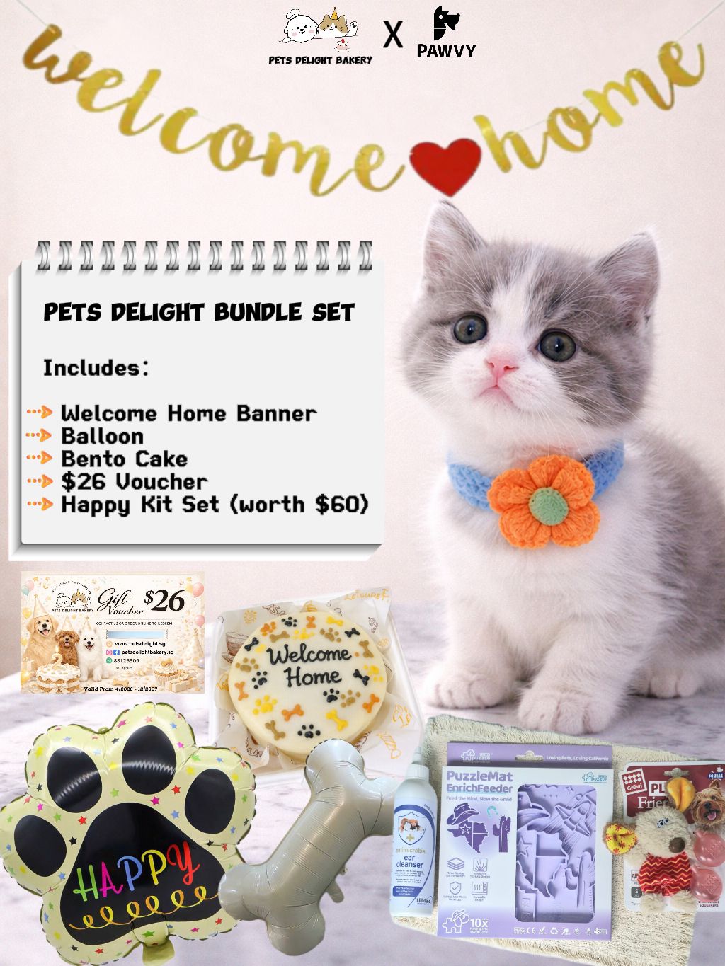 Pets Welcome Home/HBD/ Gotcha Day Bundle Set - Pets Delight Bakery Pte Ltd